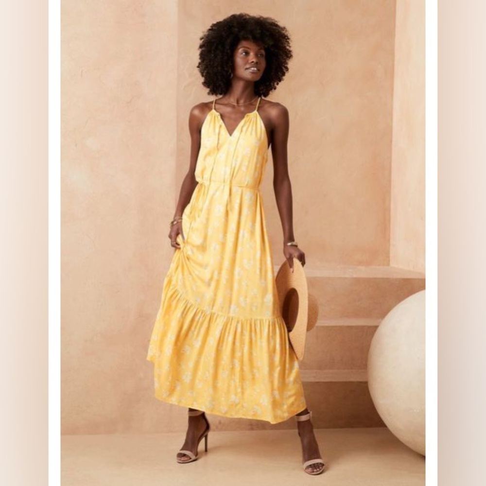 🎈HOST PICK 🎊 NWT Banana Republic Factory yellow Maxi Halter dress size xsmall